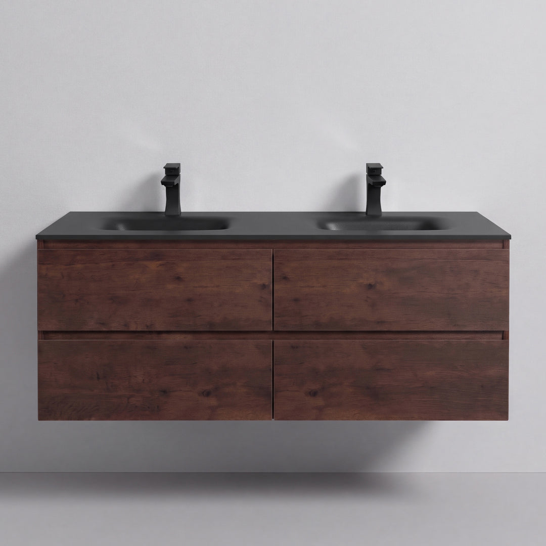 BAI Sonoma 52-inch Floating Bathroom Vanity with Matte Black Double Sink