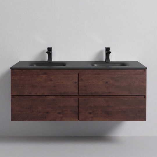 BAI Sonoma 52-inch Floating Bathroom Vanity with Matte Black Double Sink
