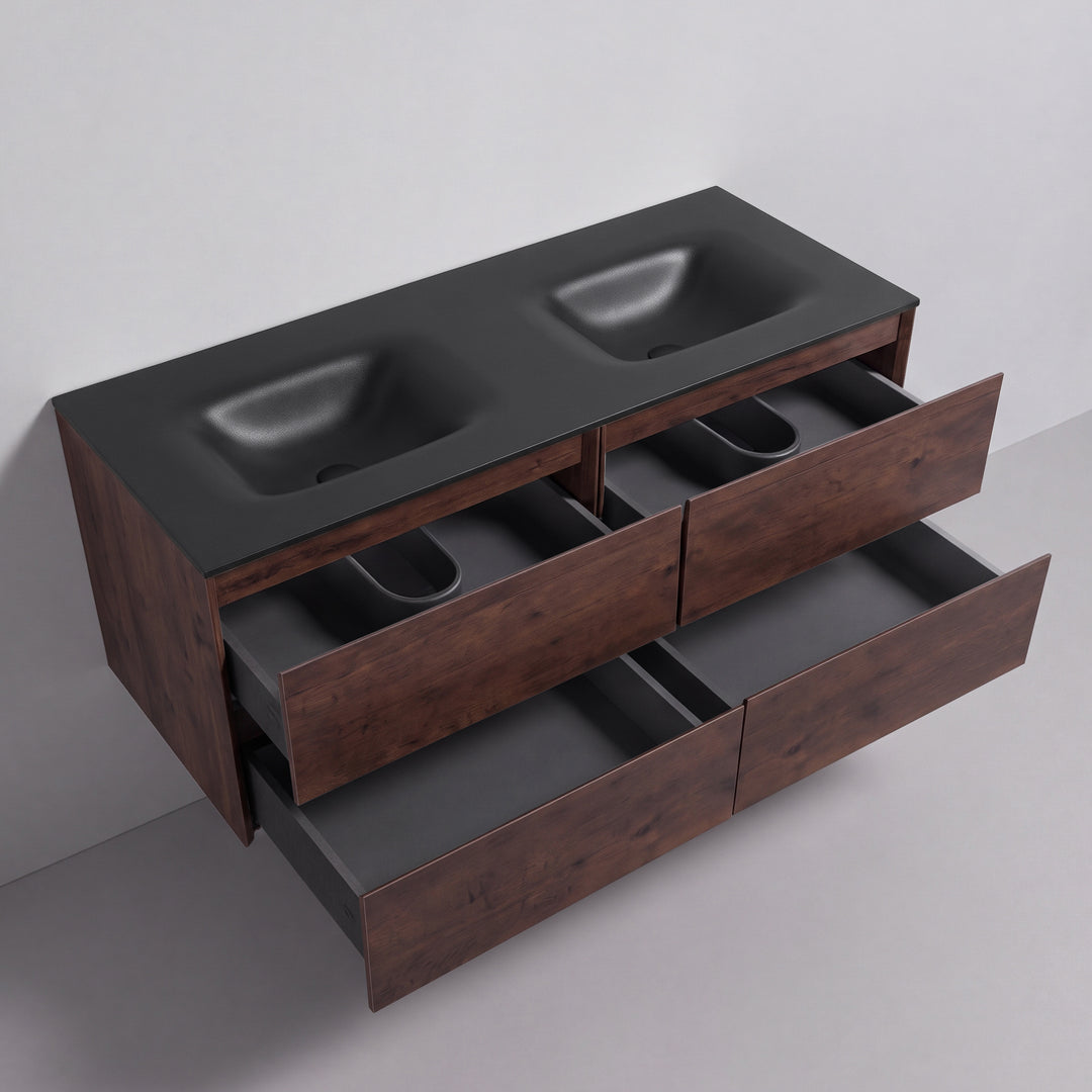 BAI Sonoma 52-inch Floating Bathroom Vanity with Matte Black Double Sink