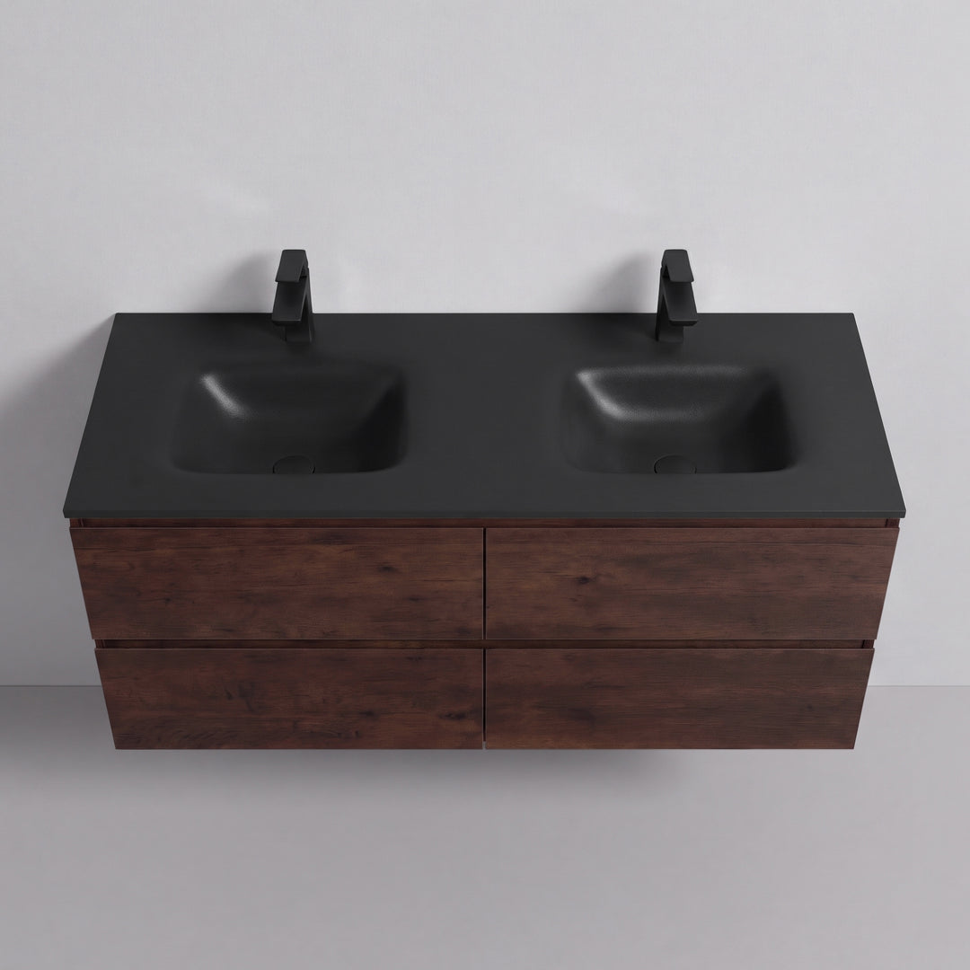 BAI Sonoma 52-inch Floating Bathroom Vanity with Matte Black Double Sink