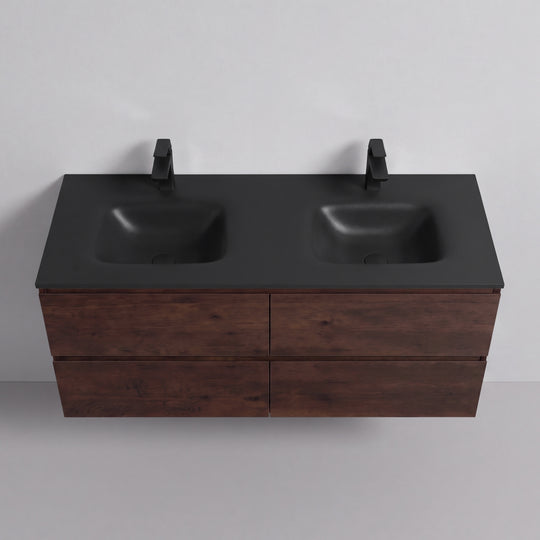 BAI Sonoma 52-inch Floating Bathroom Vanity with Matte Black Double Sink