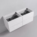 A matte white 52-inch wall-mounted four-drawer cabinet with open top and dark gray interior organizer bins, shown against a light gray wall and floor.