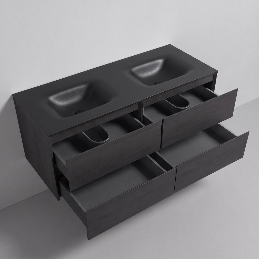 BAI Sonoma 52-inch Floating Bathroom Vanity with Matte Black Double Sink