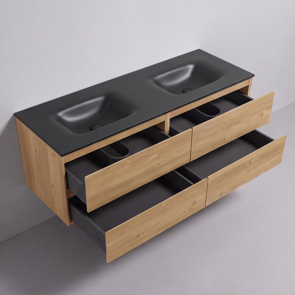 BAI Sonoma 68-inch Floating Bathroom Vanity with Matte Black Double Sink