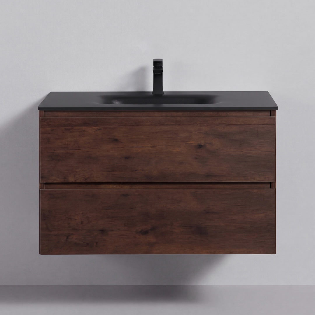 BAI Sonoma 34-inch Floating Bathroom Vanity with Matte Black Sink