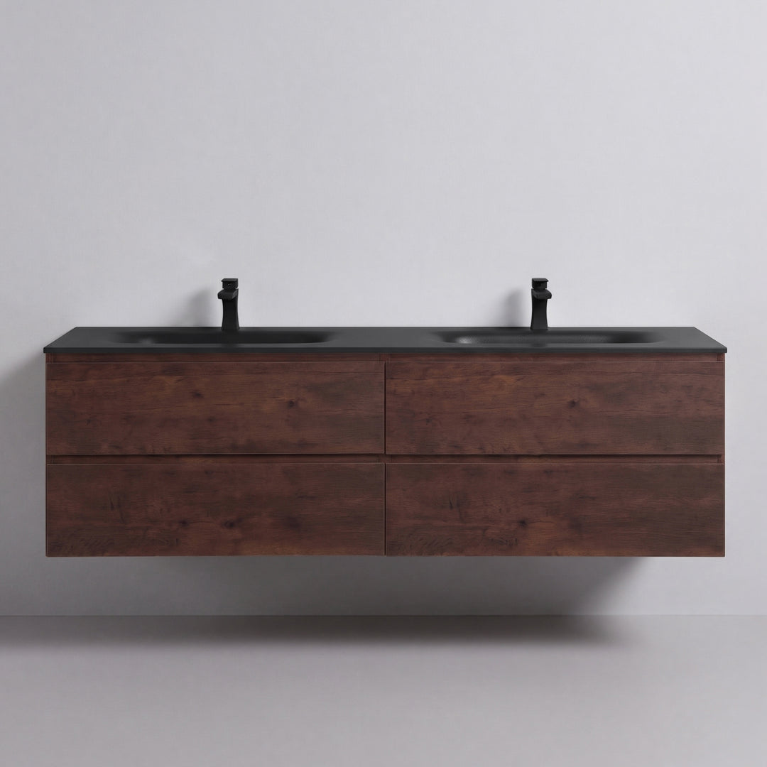 BAI Sonoma 68-inch Floating Bathroom Vanity with Matte Black Double Sink