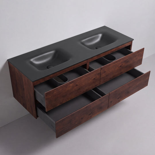BAI Sonoma 68-inch Floating Bathroom Vanity with Matte Black Double Sink