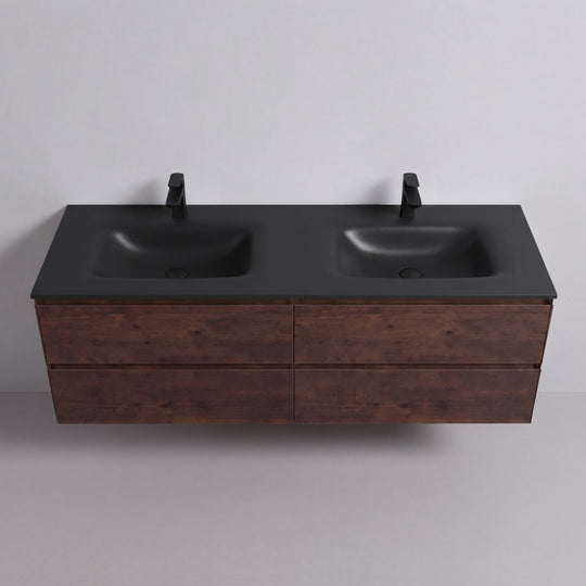 BAI Sonoma 68-inch Floating Bathroom Vanity with Matte Black Double Sink