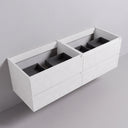 A modern matte white 68-inch wall-mounted bathroom vanity cabinet with four drawers, shown against a light gray wall and floor.