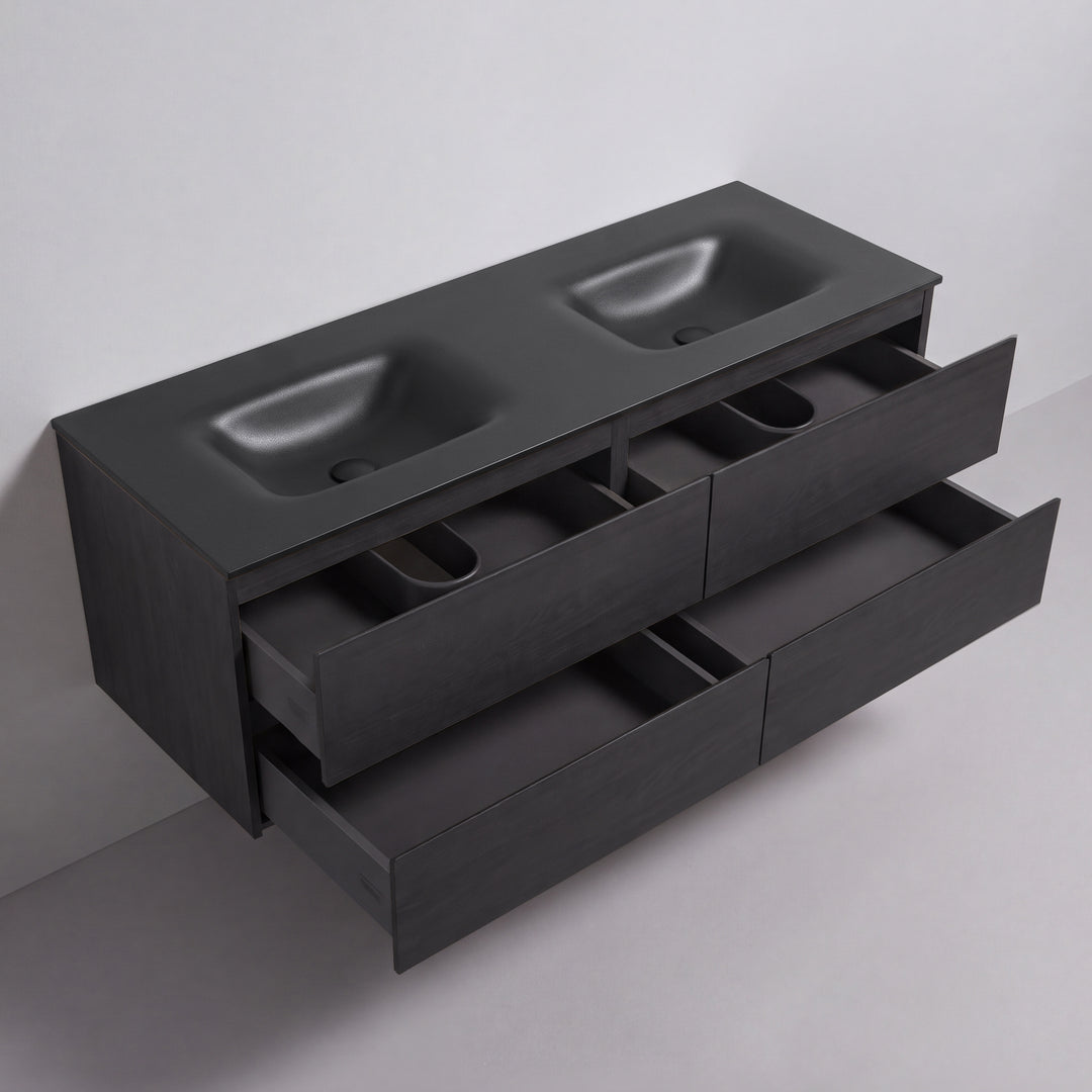BAI Sonoma 68-inch Floating Bathroom Vanity with Matte Black Double Sink