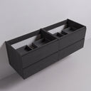 A black oak 68-inch wall-mounted bathroom vanity cabinet with four drawers shown against a light gray wall and floor.