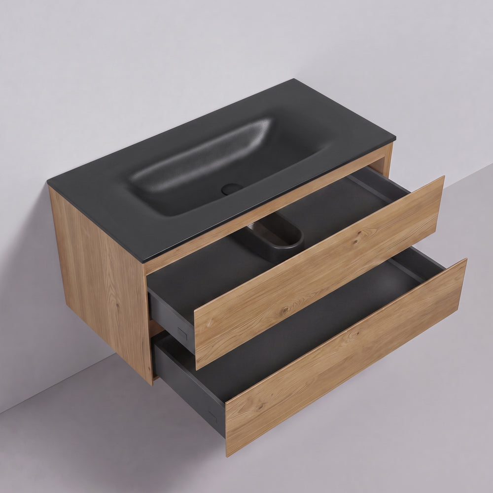 BAI Sonoma 42-inch Floating Bathroom Vanity with Matte Black Sink