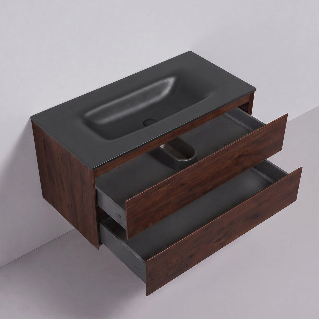 BAI Sonoma 42-inch Floating Bathroom Vanity with Matte Black Sink