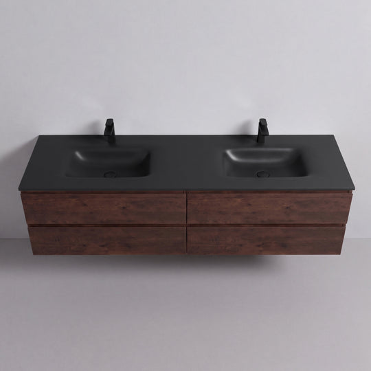 BAI Sonoma 84-inch Floating Bathroom Vanity with Matte Black Double Sink