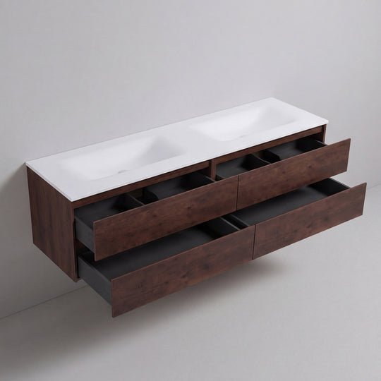 BAI Sonoma 84-inch Floating Bathroom Vanity with Matte White Double Sink