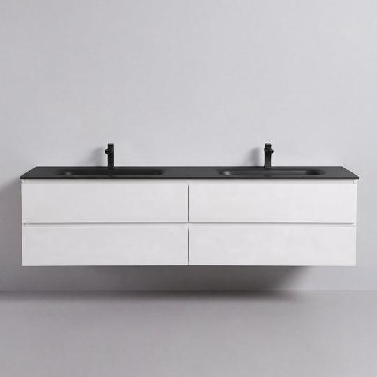 BAI Sonoma 84-inch Floating Bathroom Vanity with Matte Black Double Sink