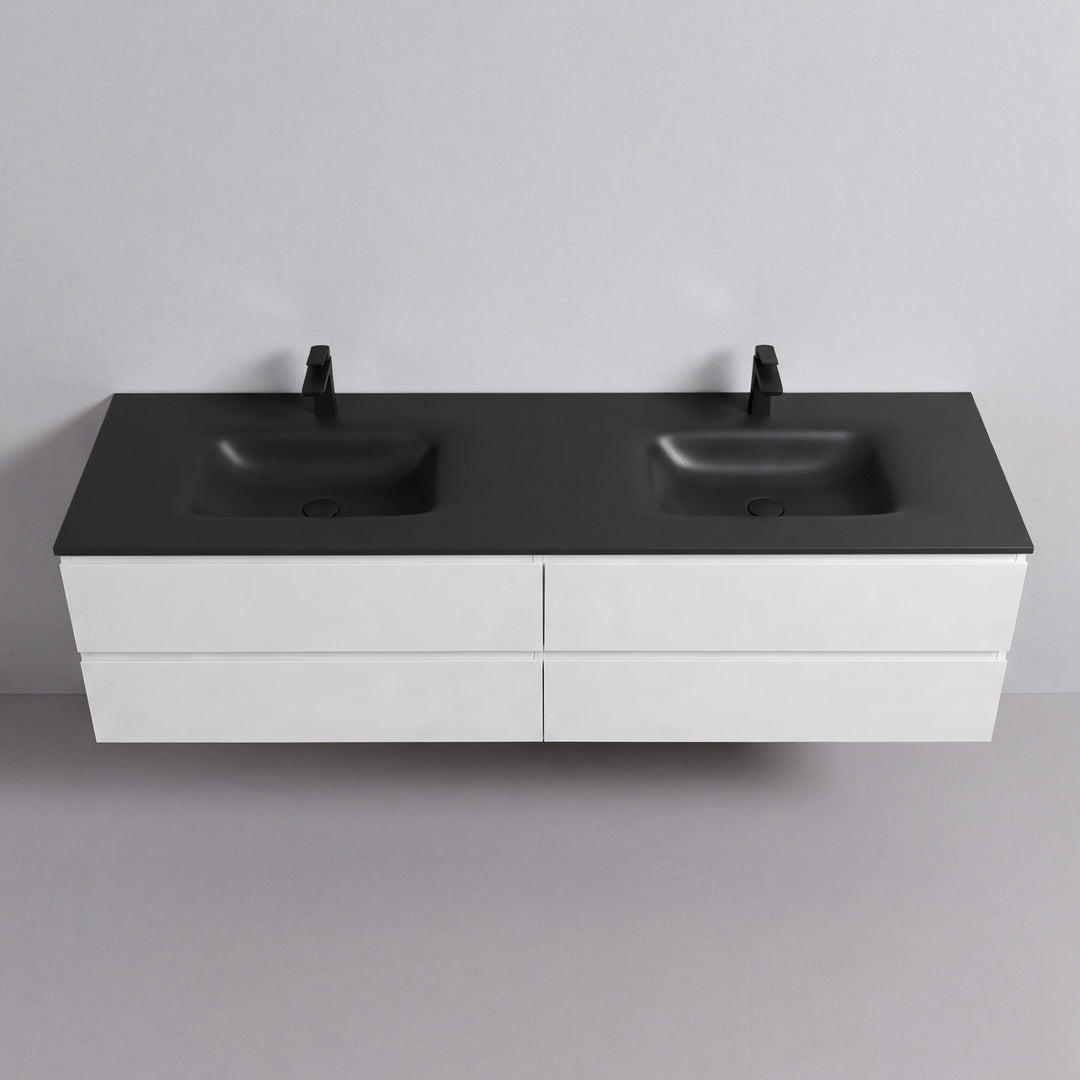 BAI Sonoma 84-inch Floating Bathroom Vanity with Matte Black Double Sink