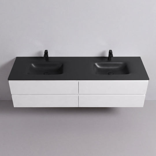 BAI Sonoma 84-inch Floating Bathroom Vanity with Matte Black Double Sink