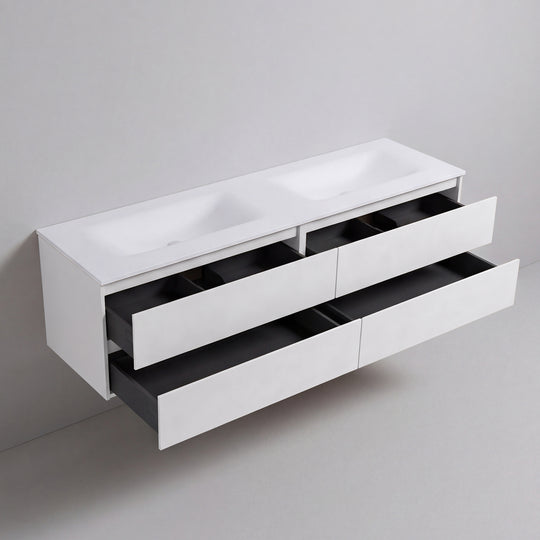 BAI Sonoma 84-inch Floating Bathroom Vanity with Matte White Double Sink