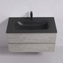 A modern floating 42-inch bathroom vanity with a matte black integrated sink and faucet, paired with a light stone gray concrete-look cabinet, shown against a neutral light gray background.