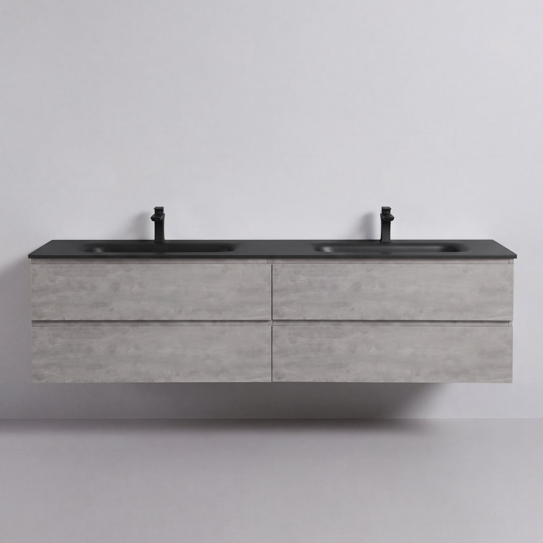 BAI Sonoma 84-inch Floating Bathroom Vanity with Matte Black Double Sink