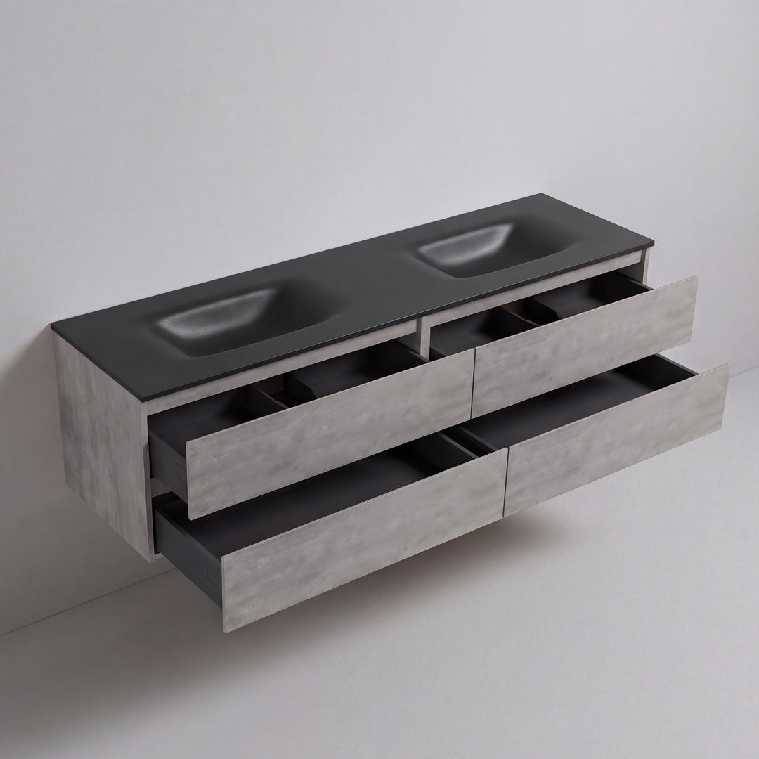 BAI Sonoma 84-inch Floating Bathroom Vanity with Matte Black Double Sink