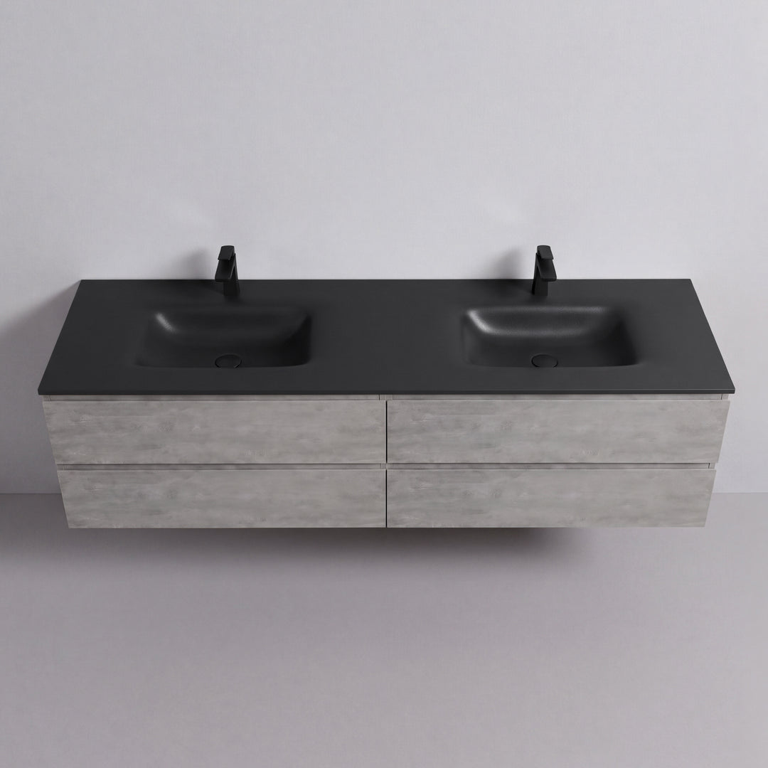 BAI Sonoma 84-inch Floating Bathroom Vanity with Matte Black Double Sink