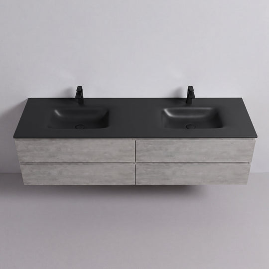 BAI Sonoma 84-inch Floating Bathroom Vanity with Matte Black Double Sink