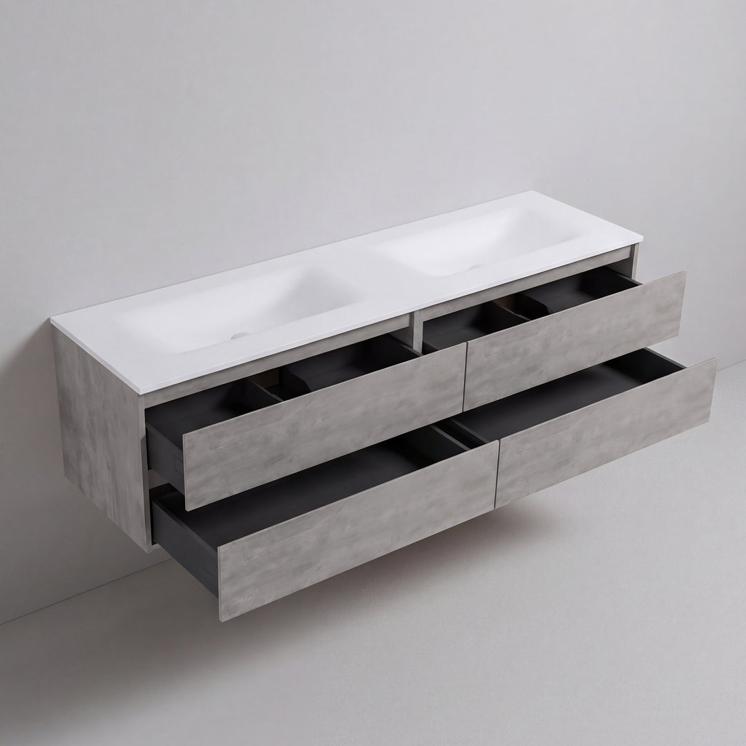 BAI Sonoma 84-inch Floating Bathroom Vanity with Matte White Double Sink