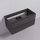 A dark black oak 42-inch wall-mounted storage cabinet with two front drawers and an open top containing two internal organizer compartments, shown against a light gray wall and floor.