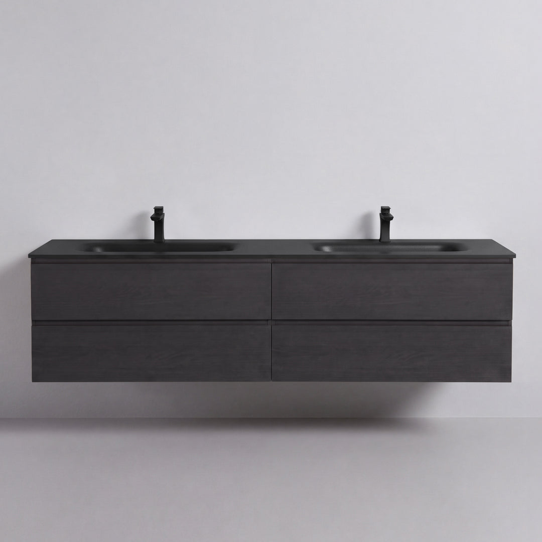BAI Sonoma 84-inch Floating Bathroom Vanity with Matte Black Double Sink