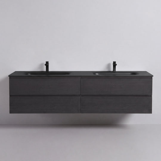BAI Sonoma 84-inch Floating Bathroom Vanity with Matte Black Double Sink