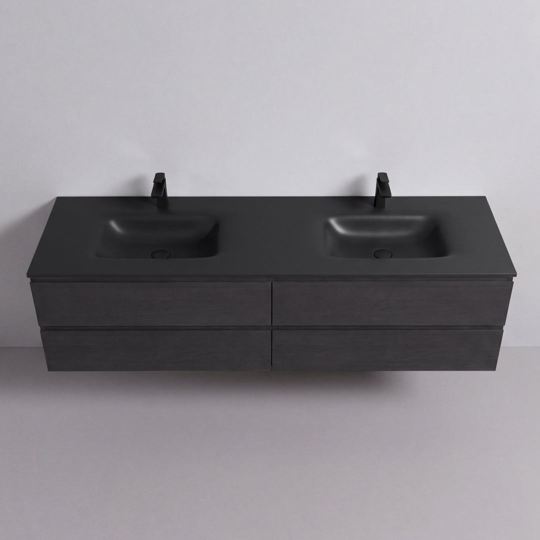 BAI Sonoma 84-inch Floating Bathroom Vanity with Matte Black Double Sink