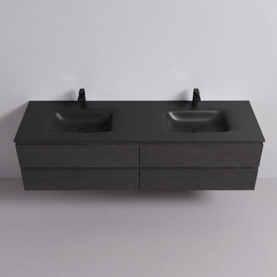 BAI Sonoma 84-inch Floating Bathroom Vanity with Matte Black Double Sink