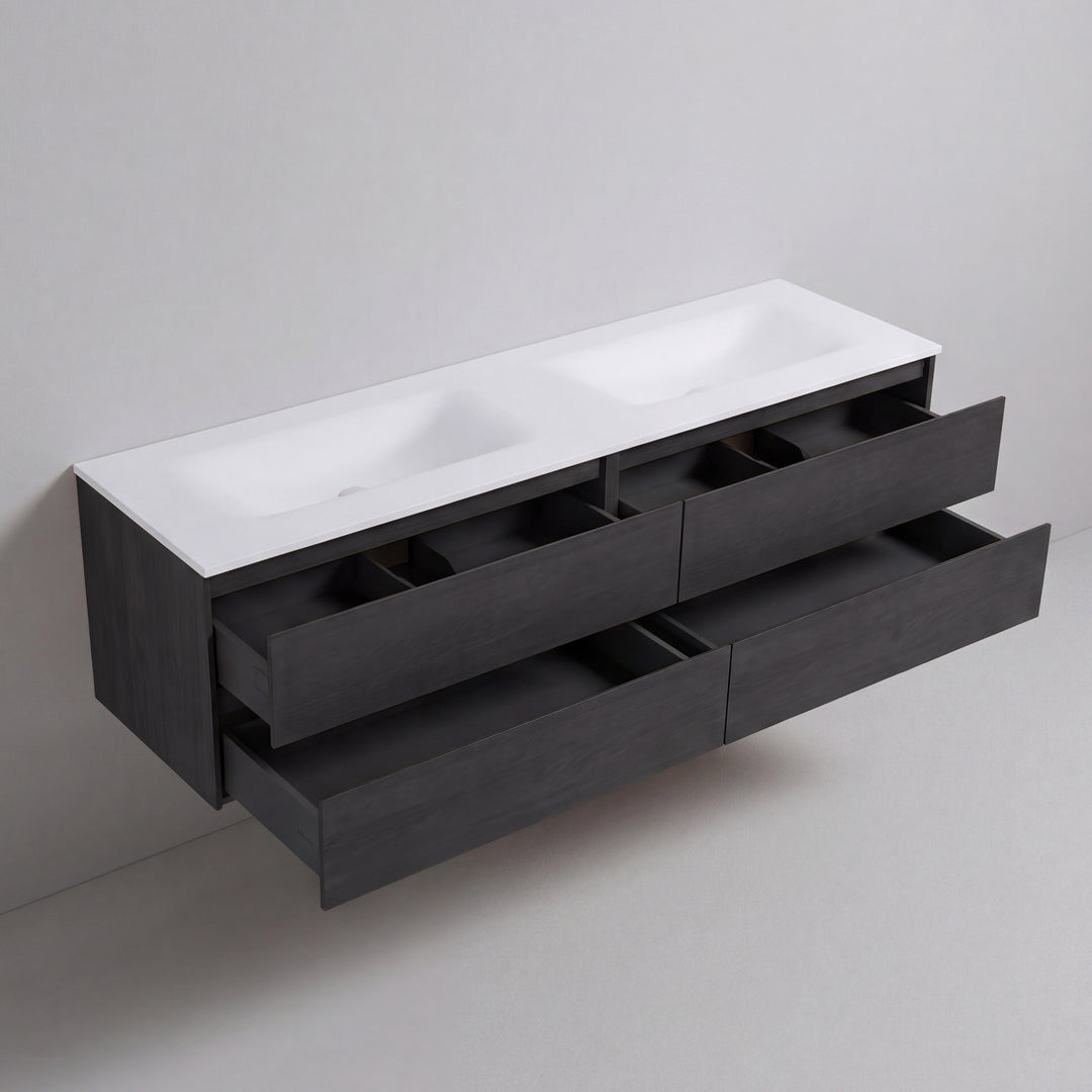 BAI Sonoma 84-inch Floating Bathroom Vanity with Matte White Double Sink