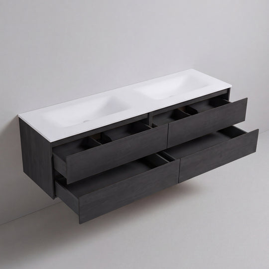 BAI Sonoma 84-inch Floating Bathroom Vanity with Matte White Double Sink