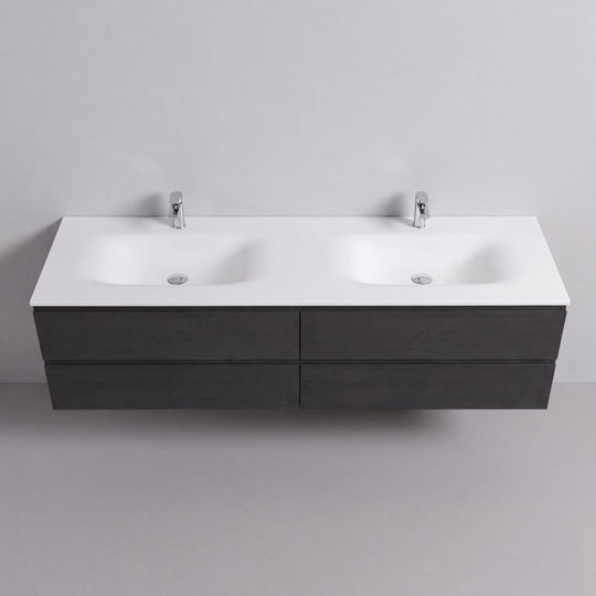 BAI Sonoma 84-inch Floating Bathroom Vanity with Matte White Double Sink