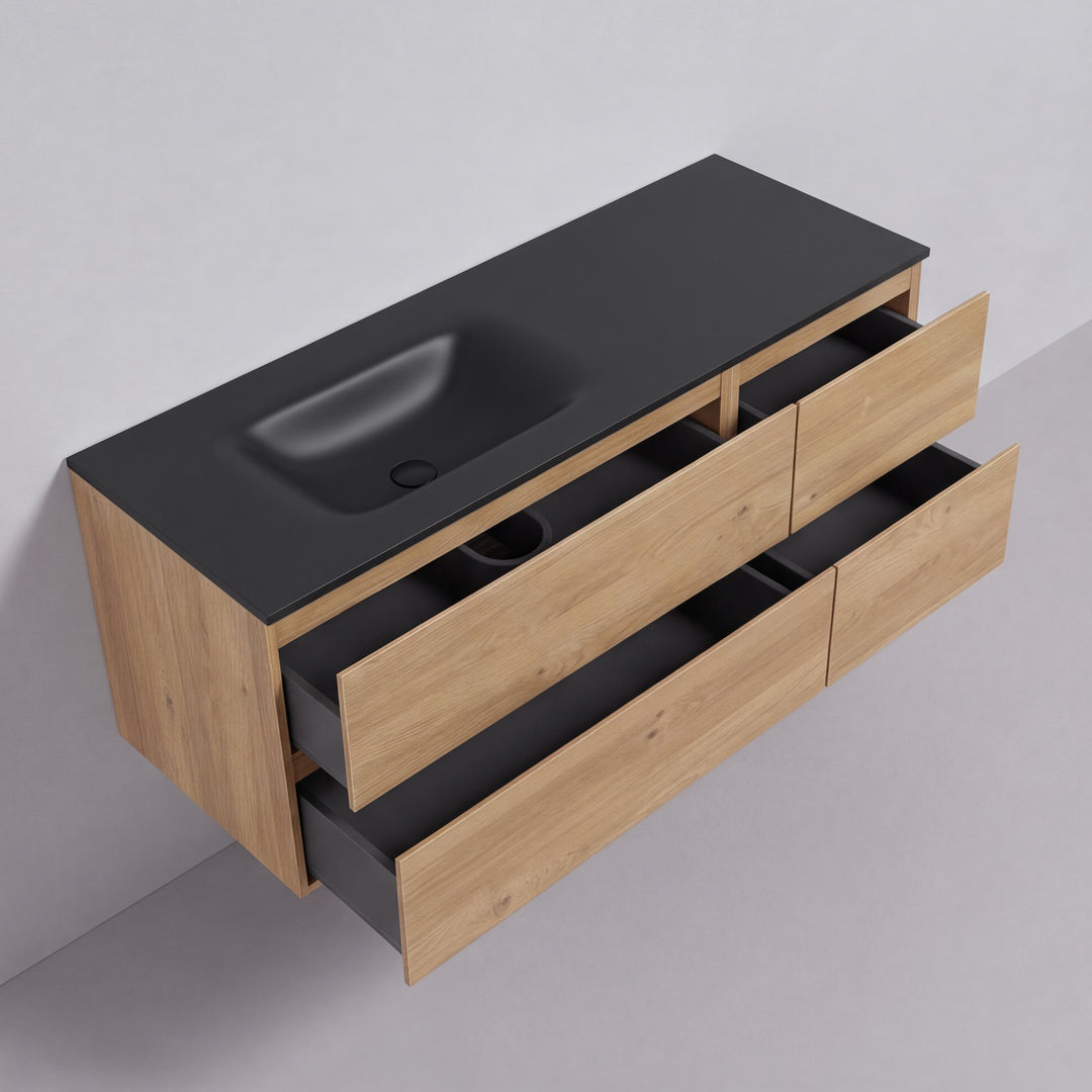BAI Sonoma 52-inch Floating Bathroom Vanity with Matte Black Sink
