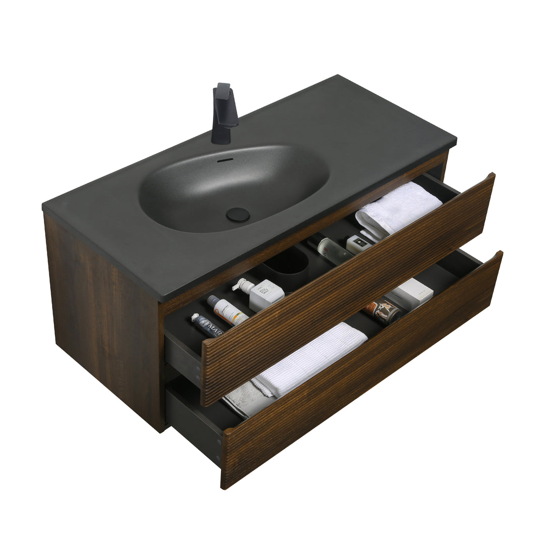 BAI Spa 47-inch Floating Bathroom Vanity with Matte Black Sink