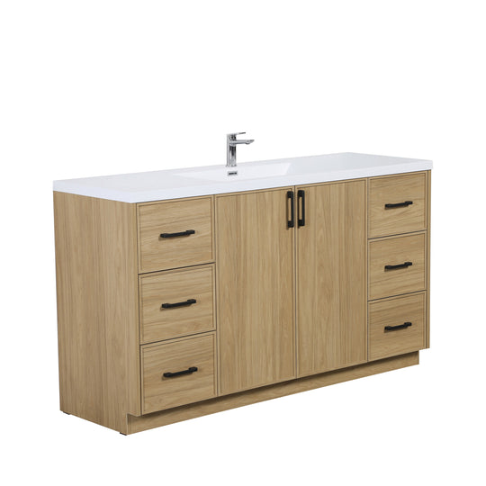 BAI Novo 59-inch Freestanding Bathroom Vanity with Gloss White Sink