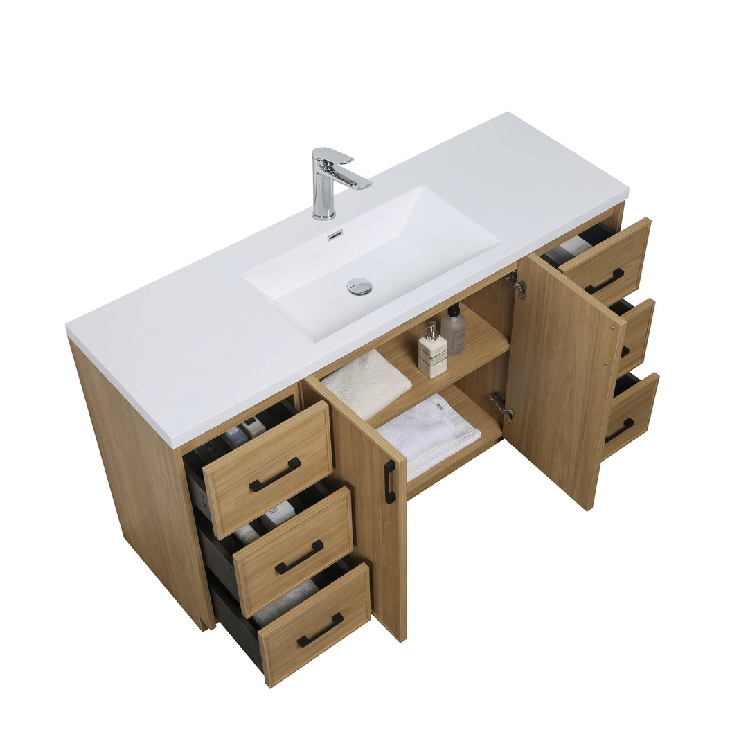 BAI Novo 59-inch Freestanding Bathroom Vanity with Gloss White Sink