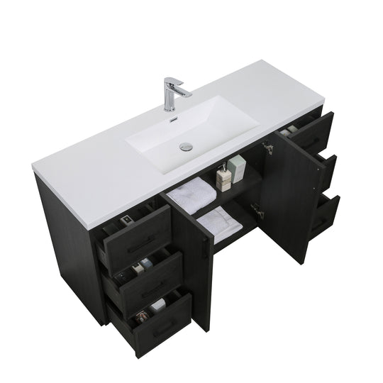 BAI Novo 59-inch Freestanding Bathroom Vanity with Gloss White Sink