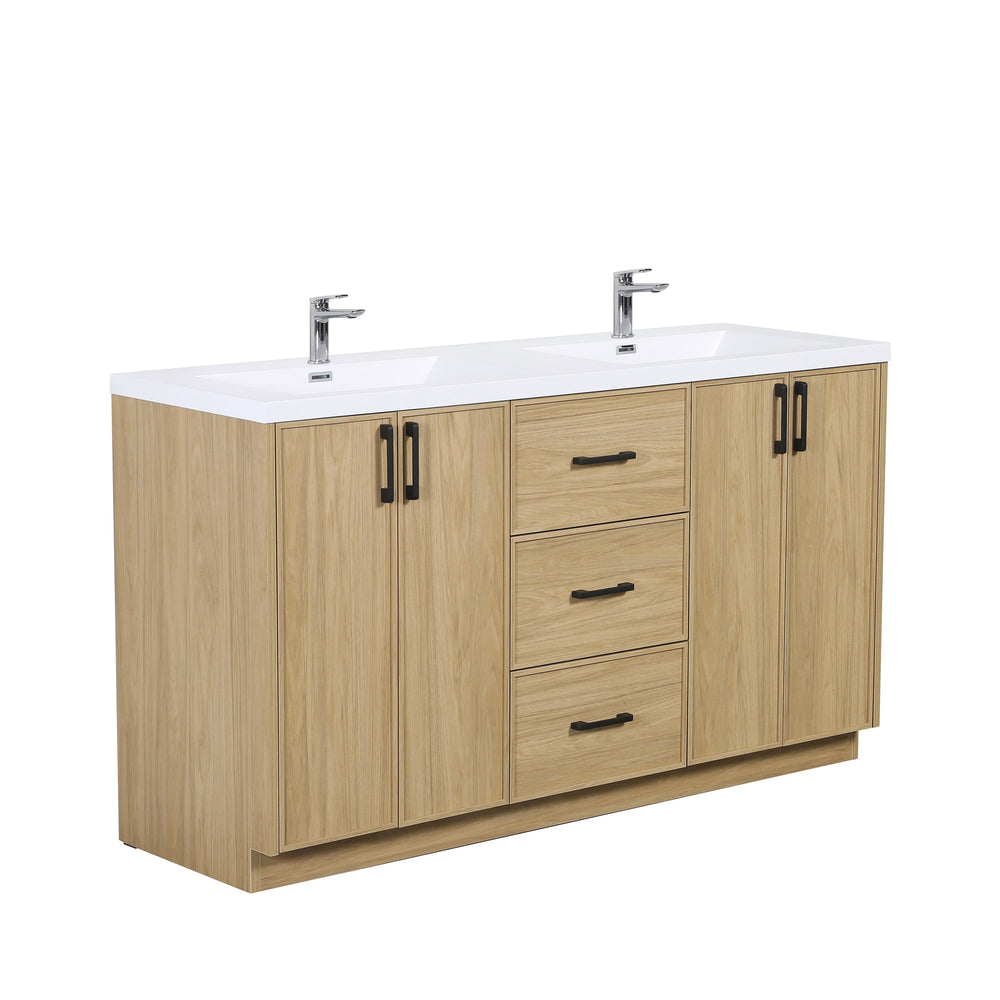 BAI Novo 59-inch Freestanding Bathroom Vanity with Gloss White Double Sink