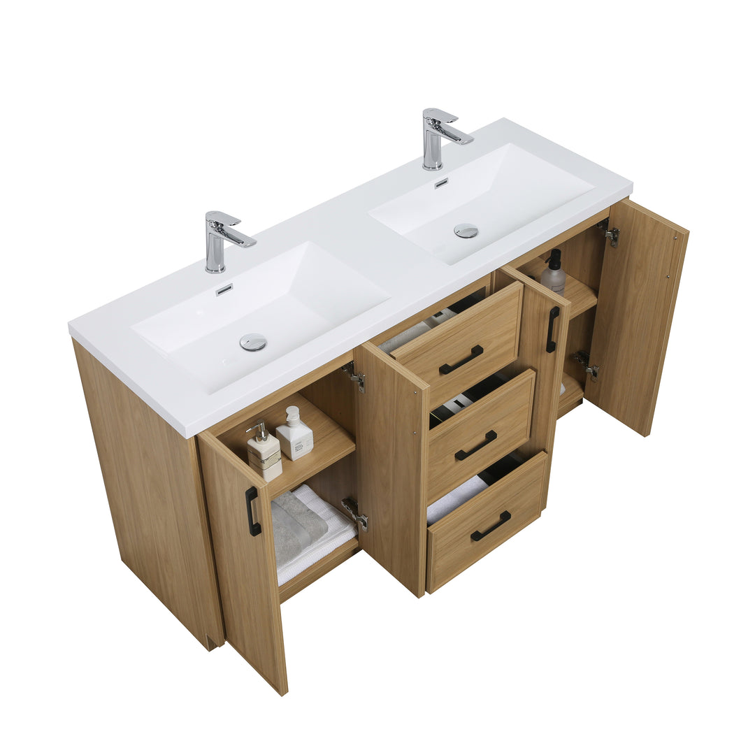 BAI Novo 59-inch Freestanding Bathroom Vanity with Gloss White Double Sink
