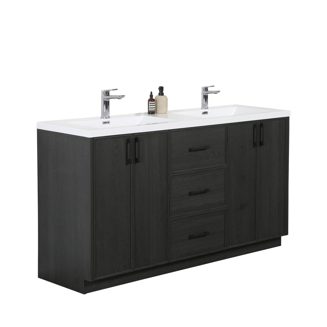 BAI Novo 59-inch Freestanding Bathroom Vanity with Gloss White Double Sink