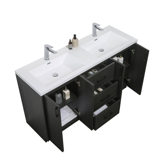 BAI Novo 59-inch Freestanding Bathroom Vanity with Gloss White Double Sink