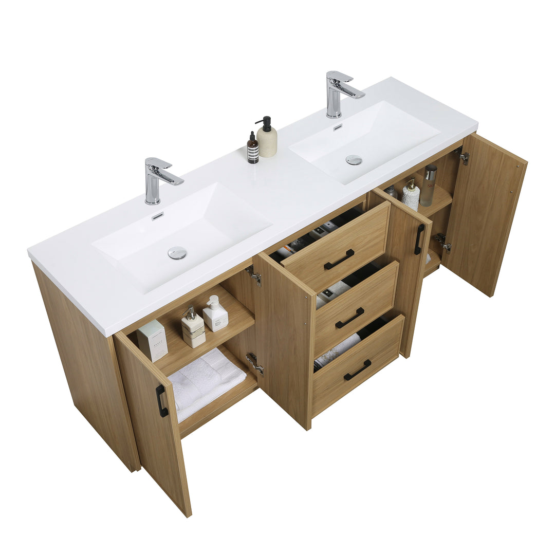 BAI Novo 71-inch Freestanding Bathroom Vanity with Gloss White Double Sink