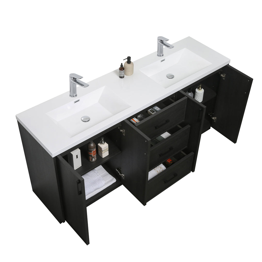BAI Novo 71-inch Freestanding Bathroom Vanity with Gloss White Double Sink