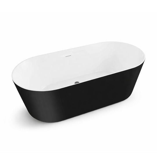BAI 1600 Acrylic Freestanding Soaking Bathtub 59-inches in Matte Black and White Finish