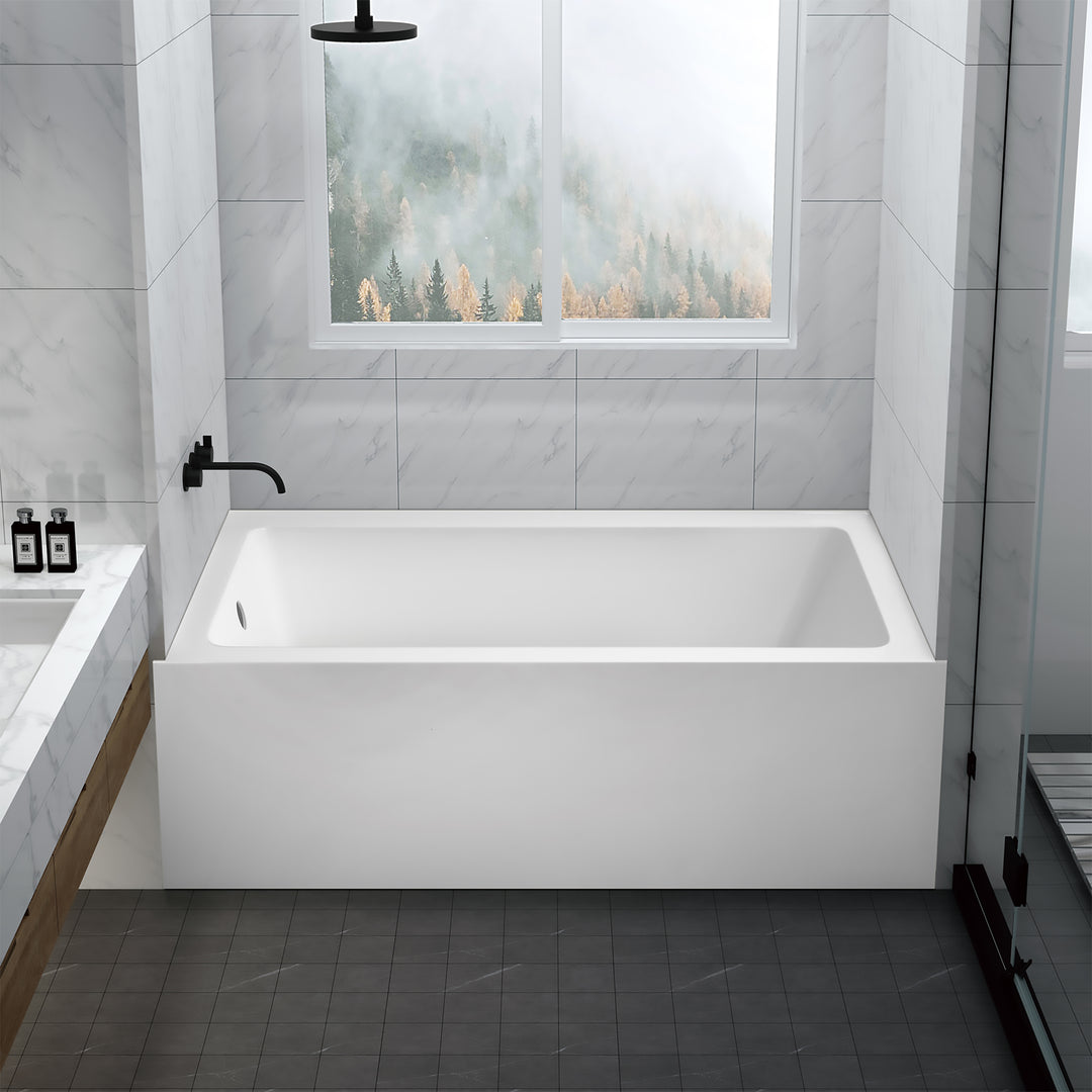 BAI 1627 Acrylic Alcove Deep Soaking Bathtub 60-inches with Left Side Drain